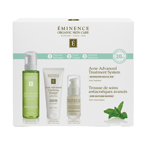 Eminence Organics Acne Advanced 3-Step Treatment System on white background