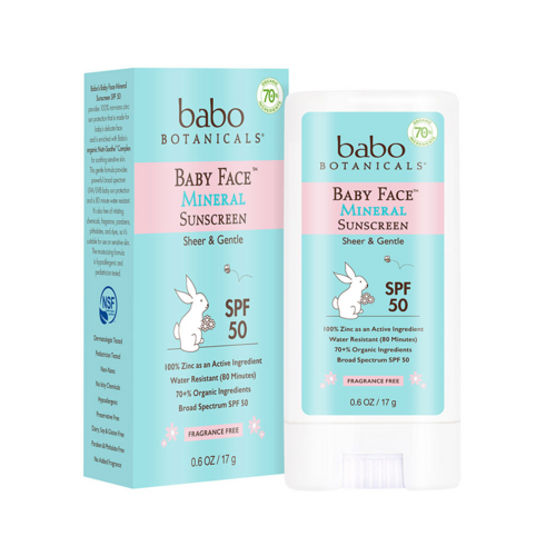 Babo Botanicals Baby Face SPF 50 Mineral Sunscreen Stick on white background