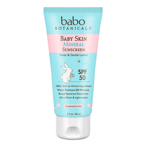 Babo Botanicals Baby Skin SPF 50 Mineral Sunscreen Lotion on white background