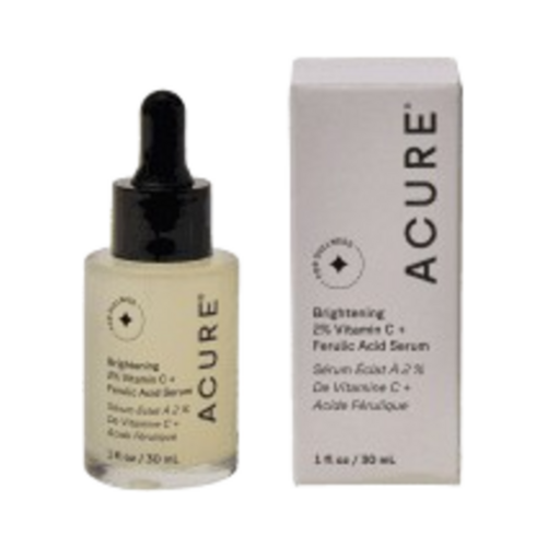Acure Bright. 2% VitC and Ferulic Acid Serum on white background