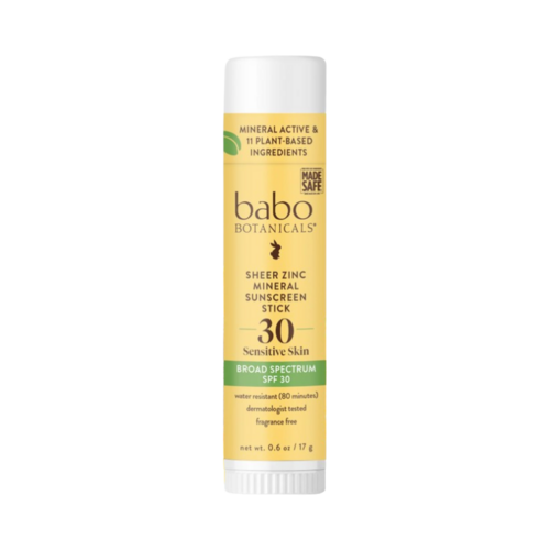 Babo Botanicals Clear Zinc Mineral Sunscreen Sport Stick SPF30 - Fragrance Free on white background