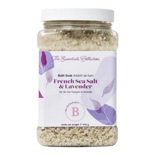 The Bathologist Essentials 100% French Grey Sea Salt with Lavender on white background