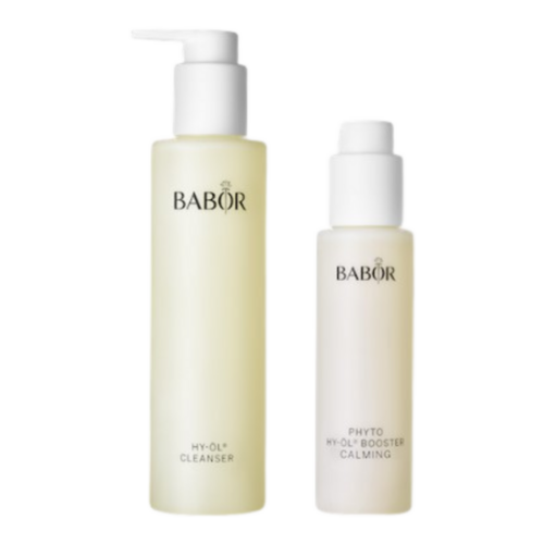 Babor HY-OL Cleanser and Phyto HY-OL Booster Calming Set on white background