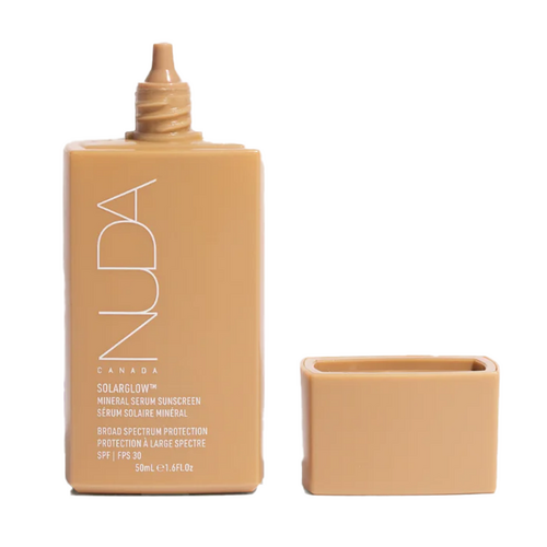 NUDA Solarglow Mineral Serum Sunscreen SPF 30 on white background