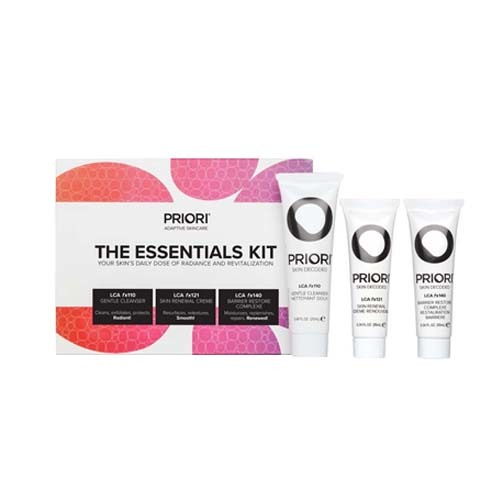Priori The Essentials Kit (LCA Cleanser,Skin Renewal,Barrier Restore) on white background