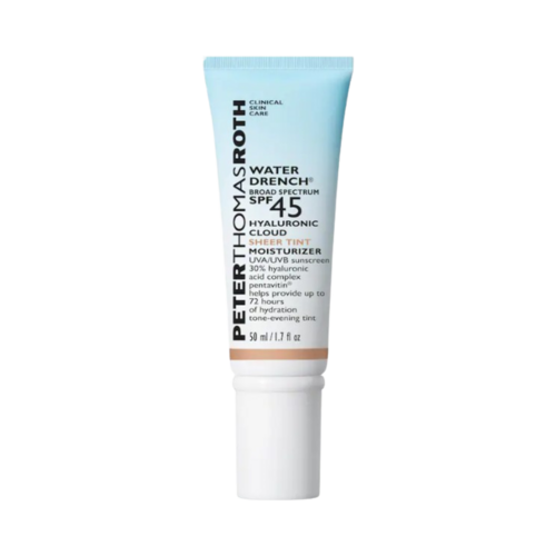 Peter Thomas Roth Water Drench Hyaluronic Cloud Sheer Tint Moisturizer Broad Spectrum Sunscreen SPF 45 on white background