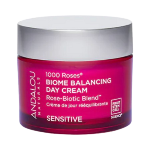 Andalou Naturals 1000 Roses Biome Balancing Day Cream, 50g/1.76 oz Andalou Naturals 1000 Roses Biome Balancing Day Cream on white background