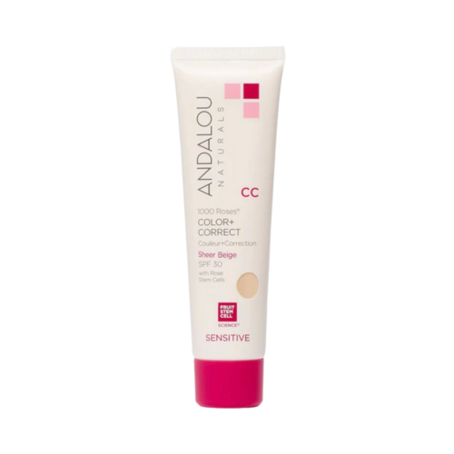 Andalou Naturals 1000 Roses CC Sheer Beige SPF 30, 58ml/1.96 fl oz Andalou Naturals 1000 Roses CC Sheer Beige SPF 30 on white background
