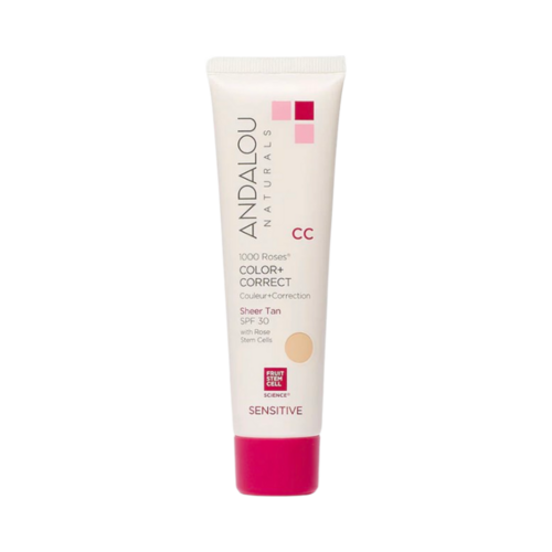 Andalou Naturals 1000 Roses CC Sheer Beige SPF 30, 58ml/1.96 fl oz Andalou Naturals 1000 Roses CC Sheer Beige SPF 30 on white background