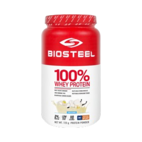 BioSteel 100% Whey Protein Vanilla, 725g/25.57 oz BioSteel 100% Whey Protein Vanilla on white background