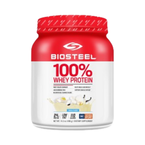 BioSteel 100% Whey Protein Vanilla, 725g/25.57 oz BioSteel 100% Whey Protein Vanilla on white background