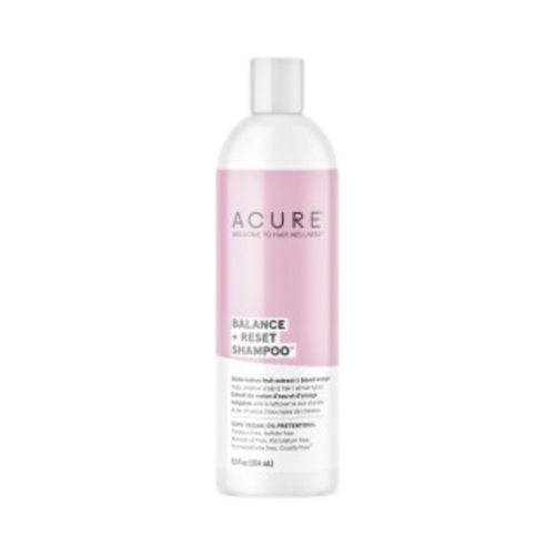 Acure Balance + Reset Shampoo on white background