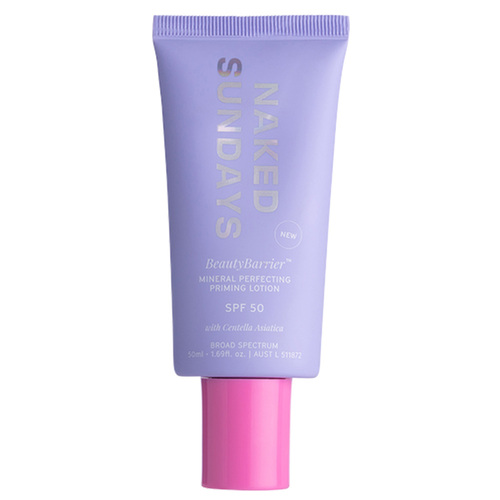 Naked Sundays Beauty Barrier Mineral Perfecting Priming Lotion SPF50 on white background