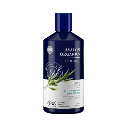 Avalon Organics Biotin B-Complex Thickening Shampoo on white background
