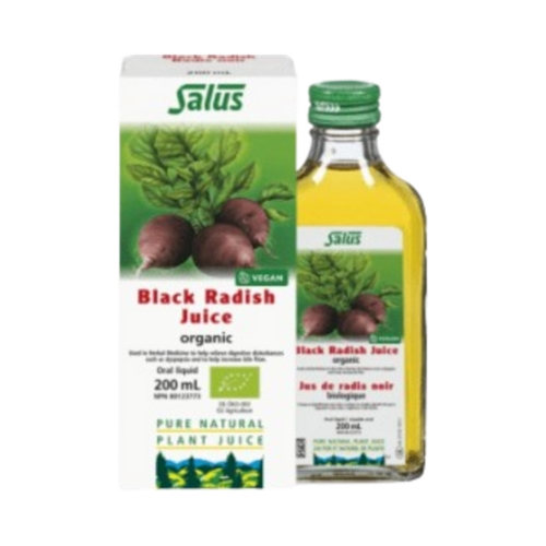 Salus Black Radish Juice on white background