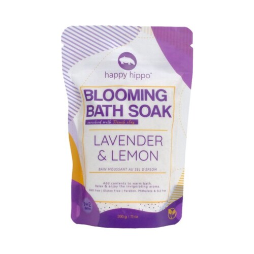 Happy Hippo Blooming Bath Soak Lavender and Lemon on white background