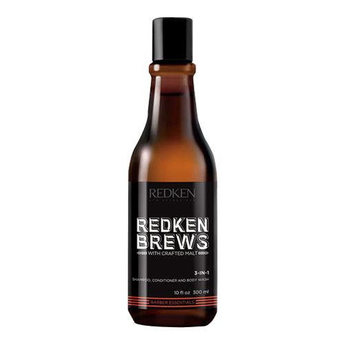 Redken Brews 3 in 1 Shampoo, Conditioner and Body Wash on white background
