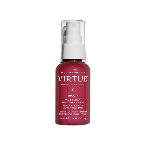 Virtue Frizz Block Smoothing Spray on white background