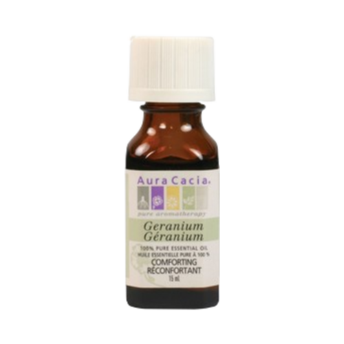 Aura Cacia Geranium Oil on white background