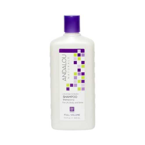 Andalou Naturals Lavender and Biotin Full Volume Shampoo on white background