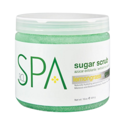 Lemongrass and Green Tea Sugar Scrub on white background