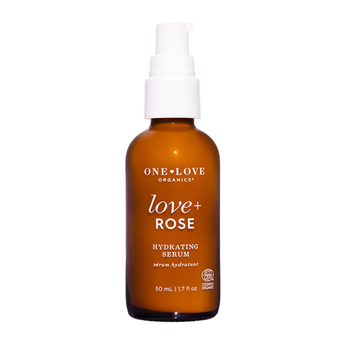 One Love Organics Love + Rose Hydrating Serum on white background