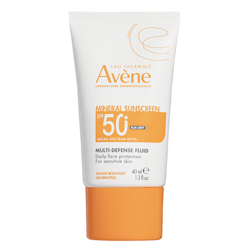 Avene Mineral Sunscreen Multi-Defense Fluid SPF 50+ on white background