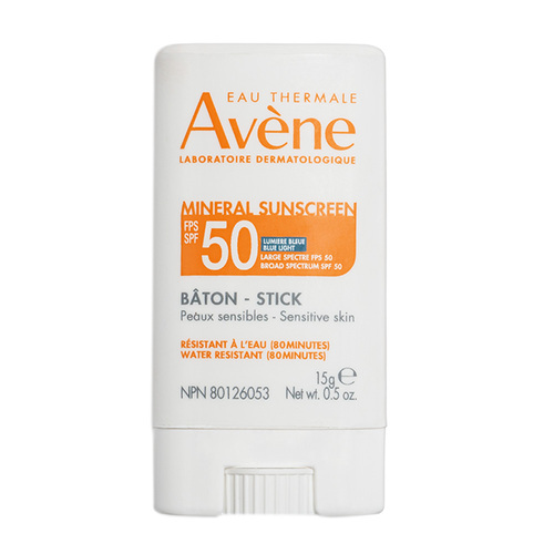 Avene Mineral Sunscreen Stick SPF 50 on white background