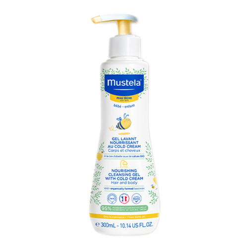 Mustela Nourishing Cleansing Gel with Cold Cream on white background