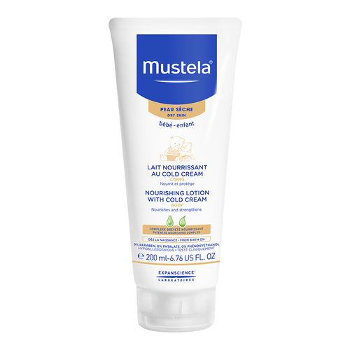 Mustela Nourishing Lotion with Cold Cream on white background