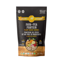 Organic Fava + Pea Protein on white background
