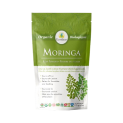 Organic Moringa Powder on white background