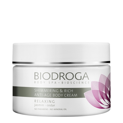 Biodroga Relaxing Shimmering and Rich Anti-Age Body Cream on white background