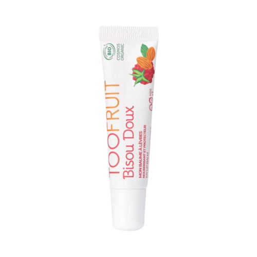 Toofruit Raspberry - Almond Nourishing Protective Lip Balm - Colourless on white background