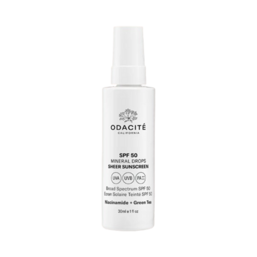 Odacite SPF 50 Mineral Drops Sheer Sunscreen on white background