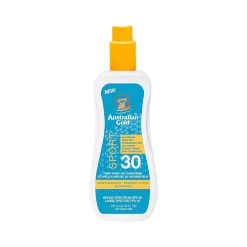 Australian Gold Sport Pump Spray Gel SPF 30 Sunscreen, 237ml/8.01 fl oz Australian Gold Sport Pump Spray Gel SPF 30 Sunscreen on white background