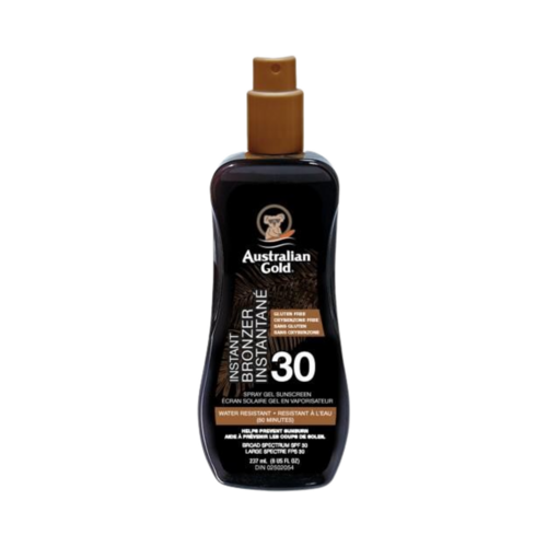Australian Gold Spray Gel Sunscreen With Bronzer SPF 30, 237ml/8.01 fl oz Australian Gold Spray Gel Sunscreen With Bronzer SPF 30 on white background