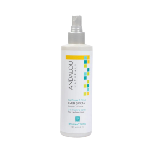 Andalou Naturals Sunflower and Citrus Brilliant Shine Hair Spray on white background