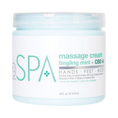 BCL Spa Tingling Mint and CBD Massage Cream on white background