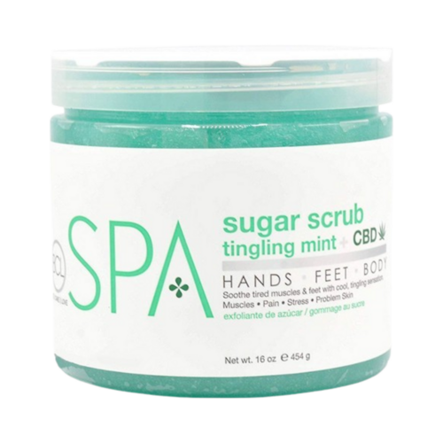 BCL Spa Tingling Mint and CBD Sugar Scrub on white background