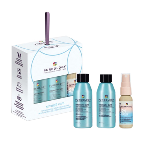 Pureology Travel Ornament Trio 2023 (Strength Cure Blonde) on white background