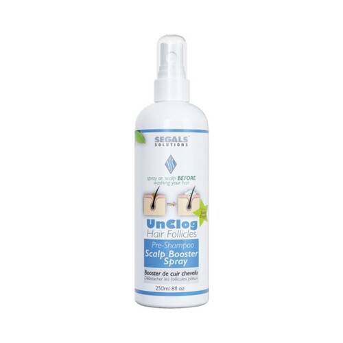 Segals Unclog Pre-Shampoo Scalp Booster Spray on white background
